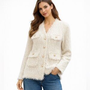 C1. Elegant Cream Women's Jacket cardigan with pearl  buttons